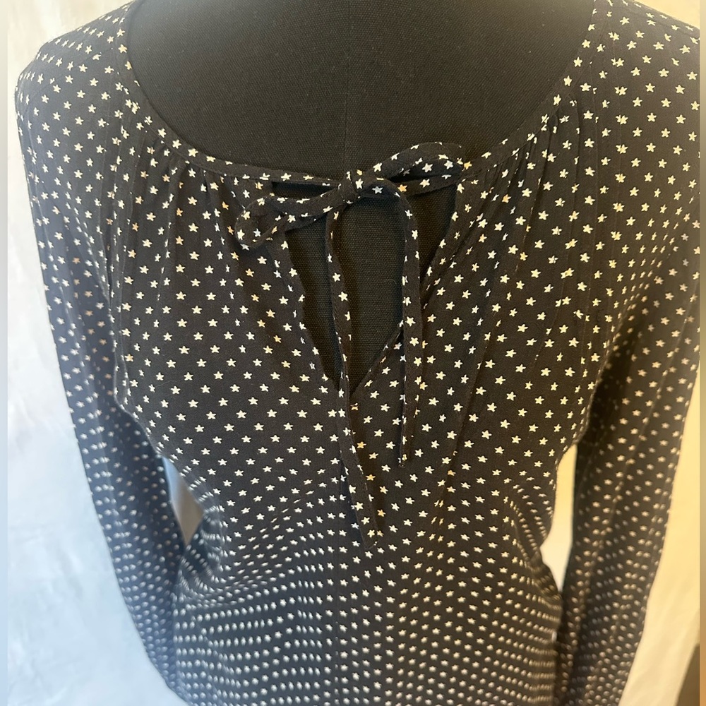 GAP Star Print Tie Neck Blouse Black & White Long Sleeve Top Medium